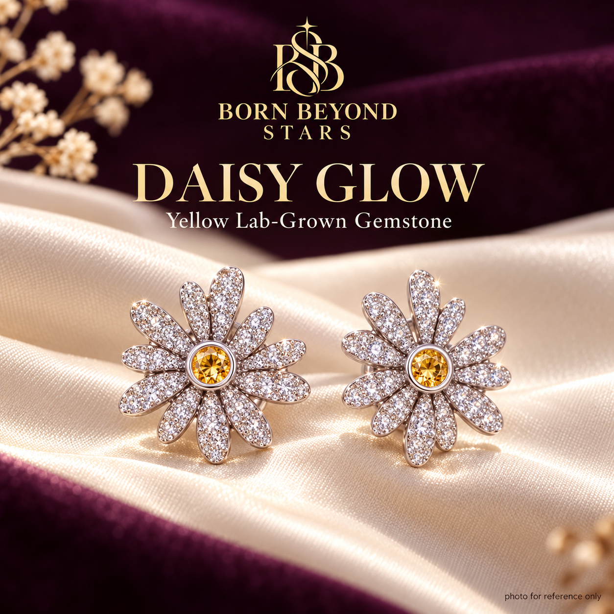 Daisy Glow earring design concept with yellow gemstone centres